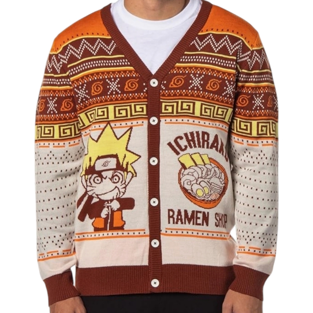 NEW Naruto Shippuden Men's Ichiraku Ramen Shop Ugly Christmas Sweater Cardigan M